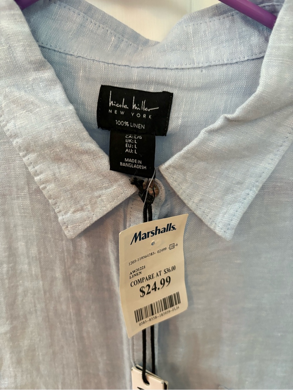 Nicole Miller Light Blue Linen Button-Down Top - Picture 4 of 4